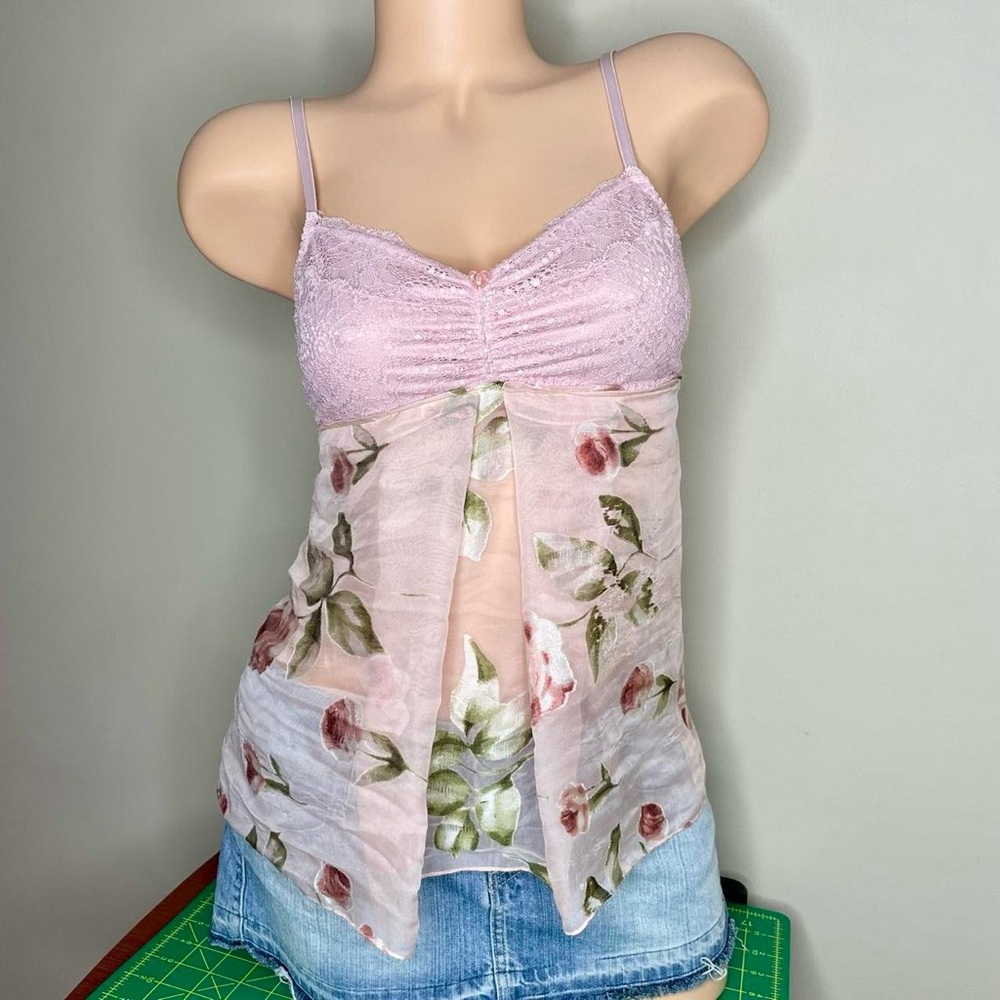 Y2K pink lace babydoll tank